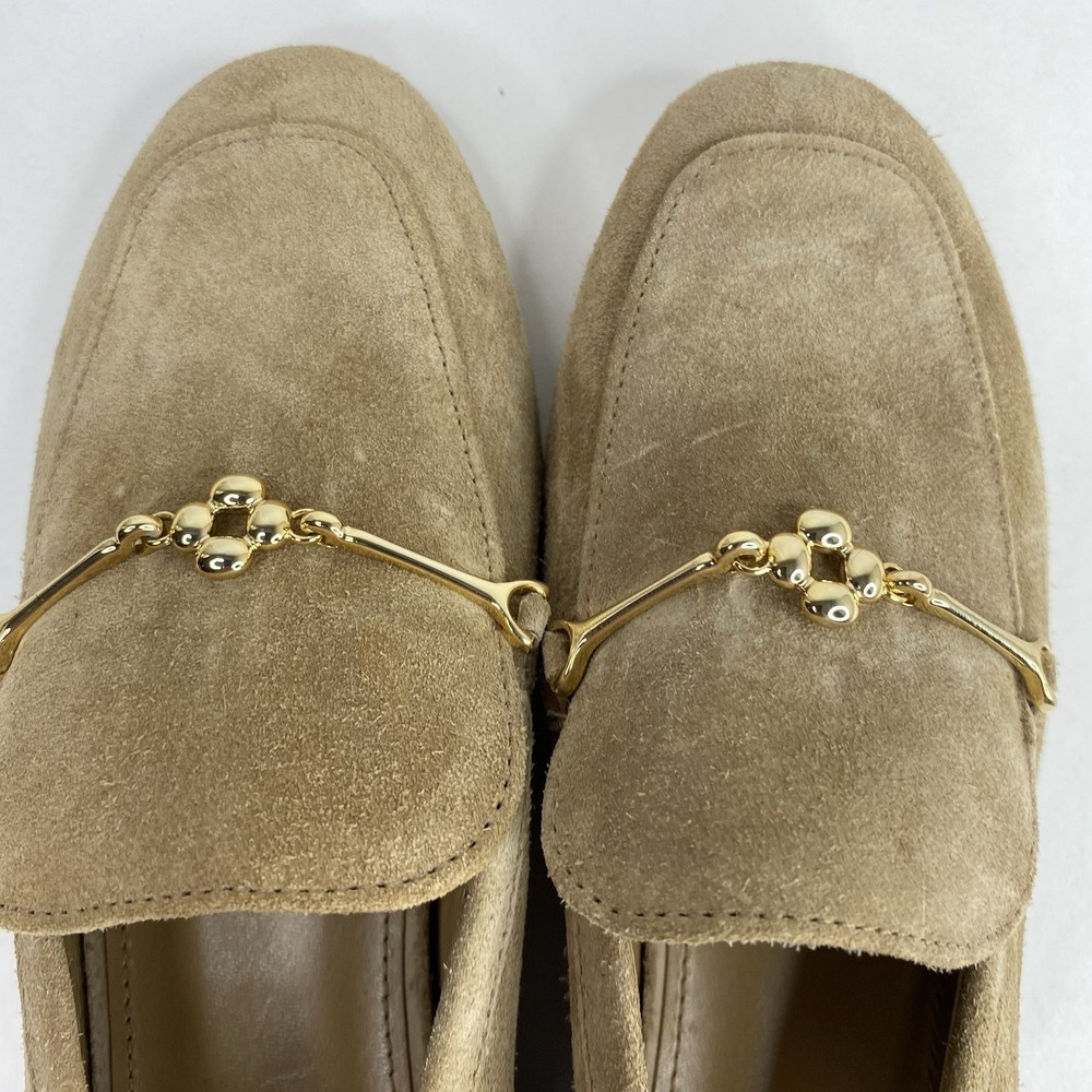 Larroude Suede Katherine Loafers Tan Gold Tone Bit Women's Size 5 Made in Brazil - Picture 12 of 15